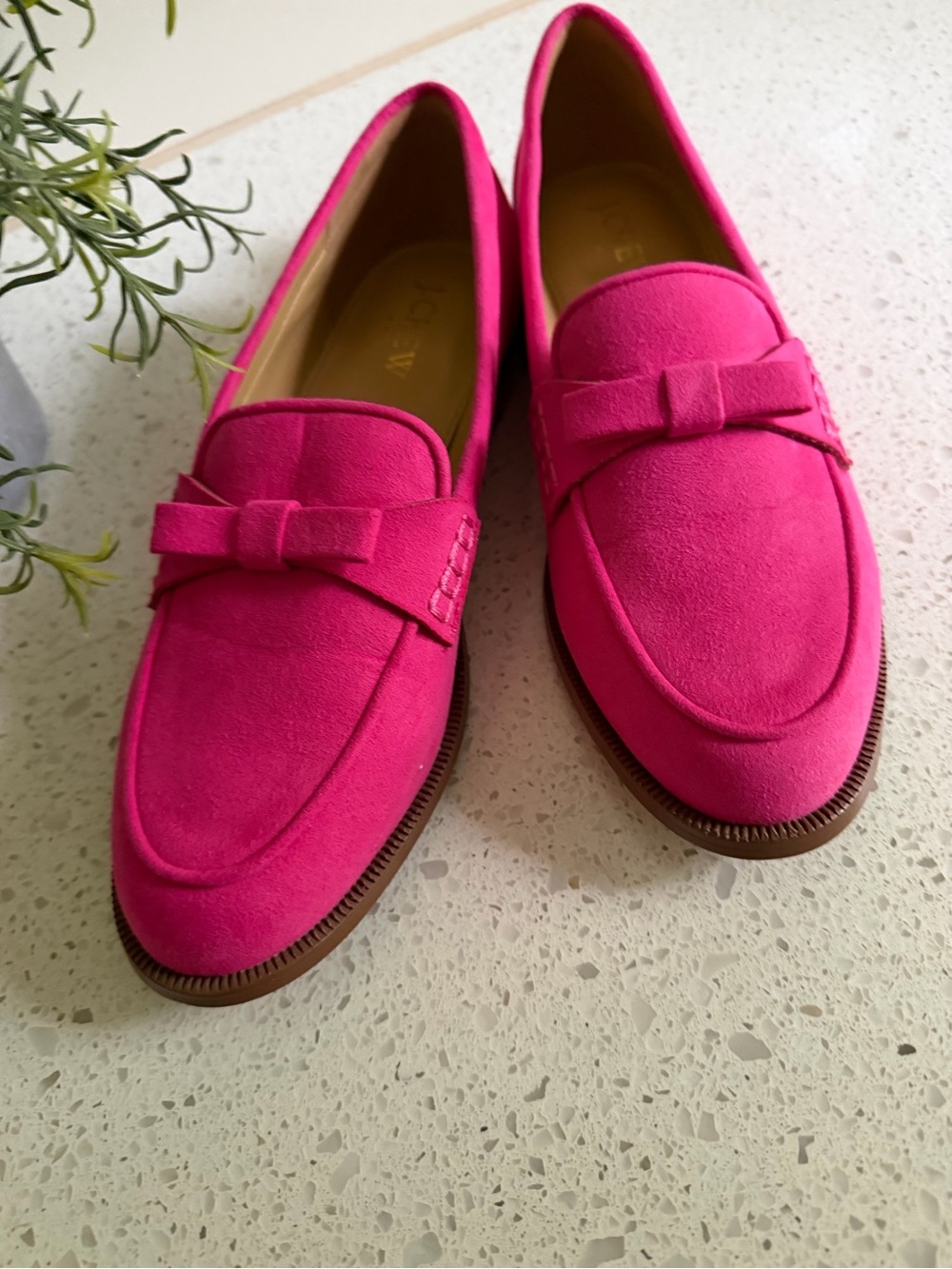 J. Crew Bright Pink Suede Bow Loafers